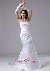 Column Strapless Lace Wedding Bridal Dress Brush Train
