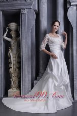 White A-line Square Lace Wedding Gowns Chapel Taffeta