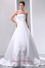 Colored White Wedding Dress A-line Embroidery Gangnam Style