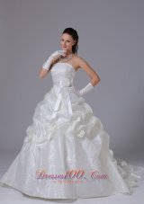 Sheath A-line Pick-ups Wedding Dress With Floral Sash