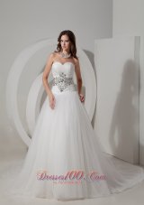 Sweetheart Chapel Train Crystal Wedding Dress Gilding Belt