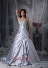 Silver Themed Wedding Dress Strapless Ruch Court Train