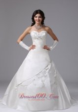 Sweetheart Satin Ball Gown Brush Wedding Dress Embroidery