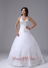 Halter Ball Gown Embroidery Brush Wedding Gowns