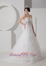 Tulle Appliques Court Train Wedding Dress Beaded