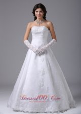 Strapless Lace A Line Wedding Dress With Gloves