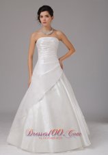 Ruched Floor Length Organza Strapless Wedding Dress