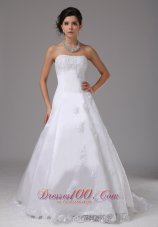Lace Brush Train Strapless Wedding Gowns For Spring