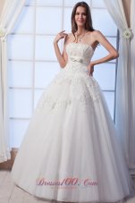 Tulle Beading Bow Strapless Wedding Gown Dress