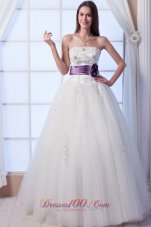 Hand Made Flowers Beaded Tulle Wedding Dress Colored