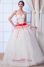 Colored Appliques Organza A Line Strapless Wedding Dress