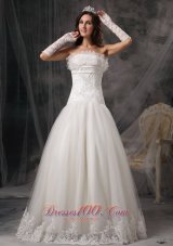 Strapless Organza Beading Lace Wedding Dress