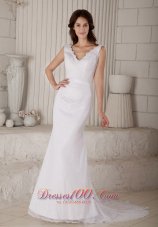 V Neck Court Train Lace Mermaid Wedding Gowns