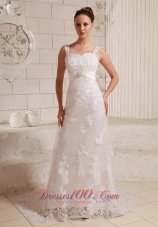 Lace Beaded Beach Wedding Dress With Straps