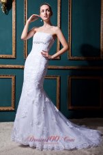 Mermaid Strapless Lace Brush Bridal Gowns Beaded