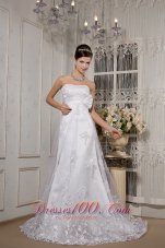 Ruched Lace Sash Wedding Dress Court Train