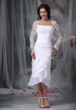 Tea Length Beaded Lace Wedding Dress Chiffon
