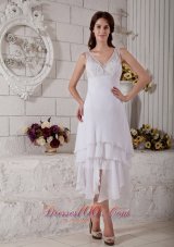 Embroidery V Neck Short Wedding Dress Bridal Chiffon