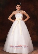 Custom Champagne Bowknot Latest A-Line Bridal Dress