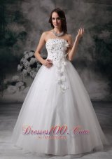 Dressy A-line Strapless Wedding Dress Tulle Beading