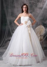 A-line Strapless Floor-length Taffeta Organza Wedding Dress