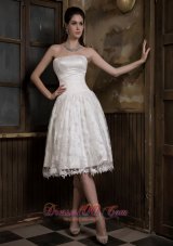 Adorable Knee-length Satin and Lace Bridal Dress
