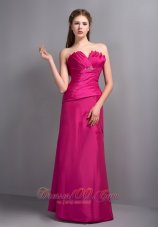 Hot Pink V-neck Prom Dress Floor-length Beaded Brooch