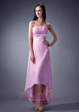 Lavender High-low Chiffon Strapless Bridesmaid Dress