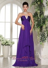 V-neck Eggplant Purple Empire Bridesmaid Dress