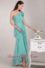 Turquoise Sheath Chiffon Ruch Trend Bridesmaid Dress