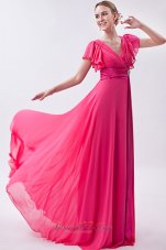 Pink Empire V-neck Prom Dress Chiffon Ruch