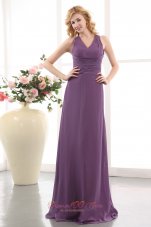 Ruched V-neck Elegant Purple Empire Bridesmaid Dress