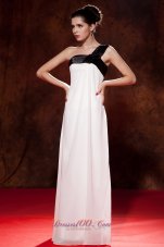 One Shoulder Black and White Chiffon Bow Cocktail Dress