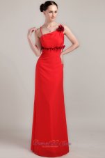 Hand Flower Column Spaghetti Straps Red Prom Dress