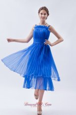 Sky Blue Empire Straps Prom Dress Ruch Tea-length