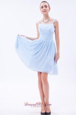 Light Sky Blue Empire Bridesmaid Dress Straps Knee-length
