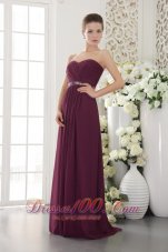 Grape Purple Empire Bridesmaid Dress Sweetheart Belt Ruch