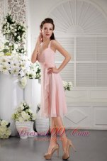Baby Pink Princess Bridesmaid Dress Straps Tea-length