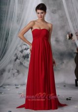 Watteau Ruched Red Bridesmaid Dress Strapless Chiffon