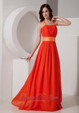 Orange Red Halter Party Homecoming Dress for Prom with Sash