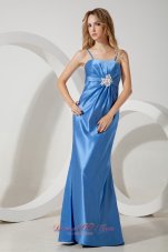 Sky Blue Straps Prom Evening Dress Appliques Brooch