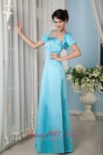 Aqua Blue Formal Gowns for Bridesmaids with Jacket