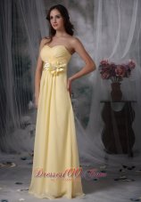 Handmade Flower Sash Bridesmaid Dress Light Yellow Empire