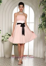 Strapless Baby Pink Bridesmaid Minidress Black Sash