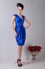 Twist Royal Blue Column V-neck Prom Cocktail Dress Brooch