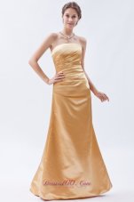 Gold Sheath Ruch Bridesmaid Gowns Strapless Wholesale