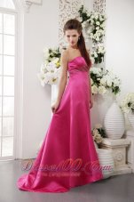 Brush Train Hot Pink Beading Junior Bridesmaid Dress