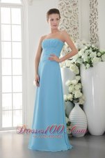 Chiffon Ruch Light Blue Empire Strapless Bridesmaid Dress