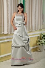 Grey Halter Bow Wedding Bridesmaid Dresses Satin