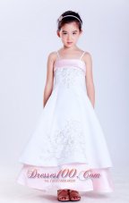 Light Pink and White Spaghetti Ankle-length Girl Dress